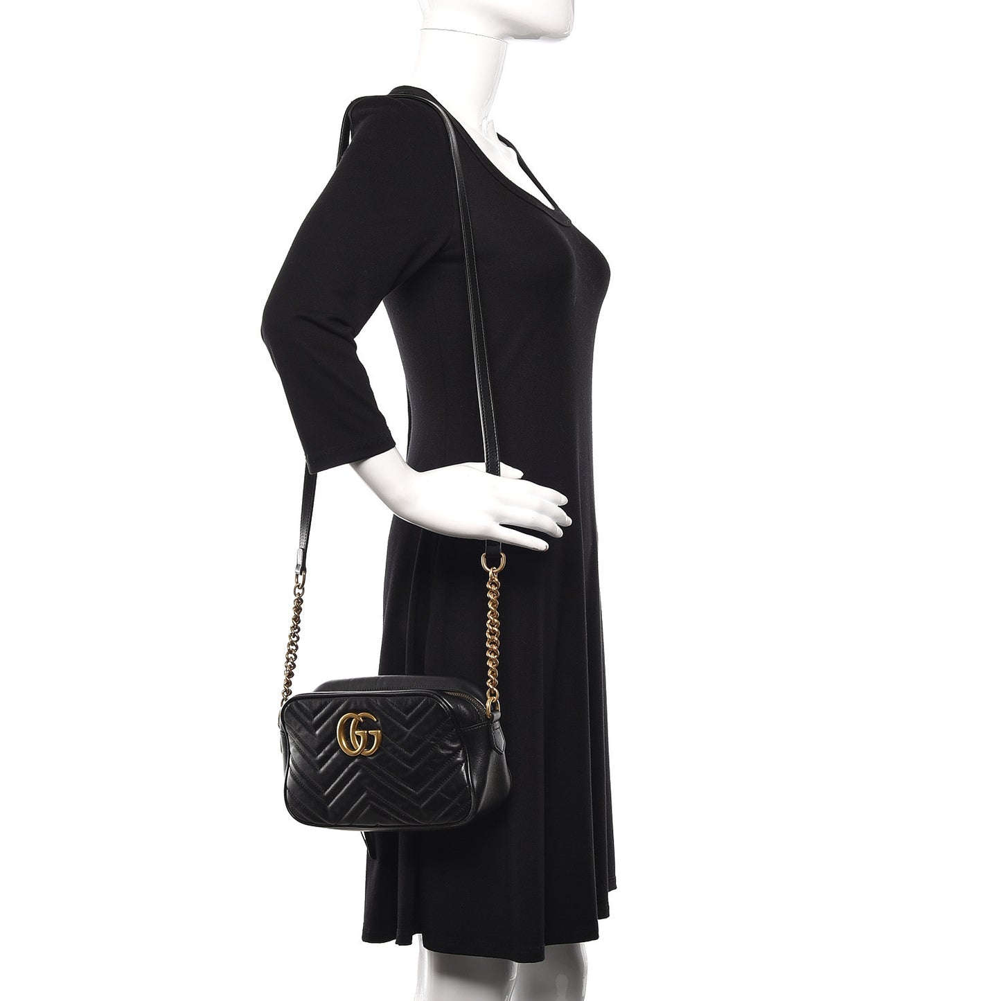 Calfskin Matelasse Small GG Marmont Chain Shoulder Bag Black