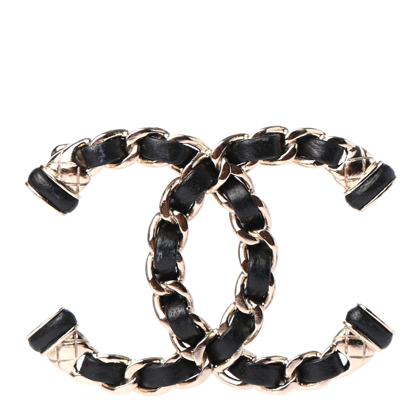 Lambskin Chain CC Brooch Black Gold