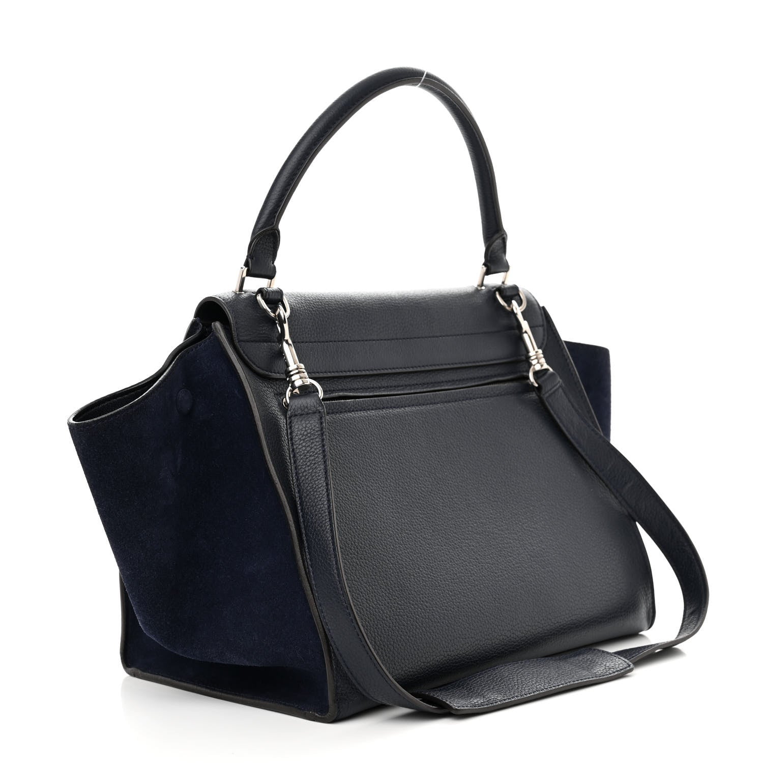 Celine Drummed Calfskin Suede Medium Trapeze Navy Blue 3 of 12