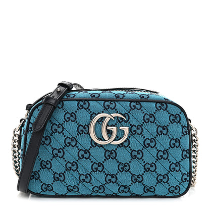 Gucci Monogram Multicolor Matelasse Diagonal Small GG Marmont Chain Shoulder Bag Light Blue 1 of 8