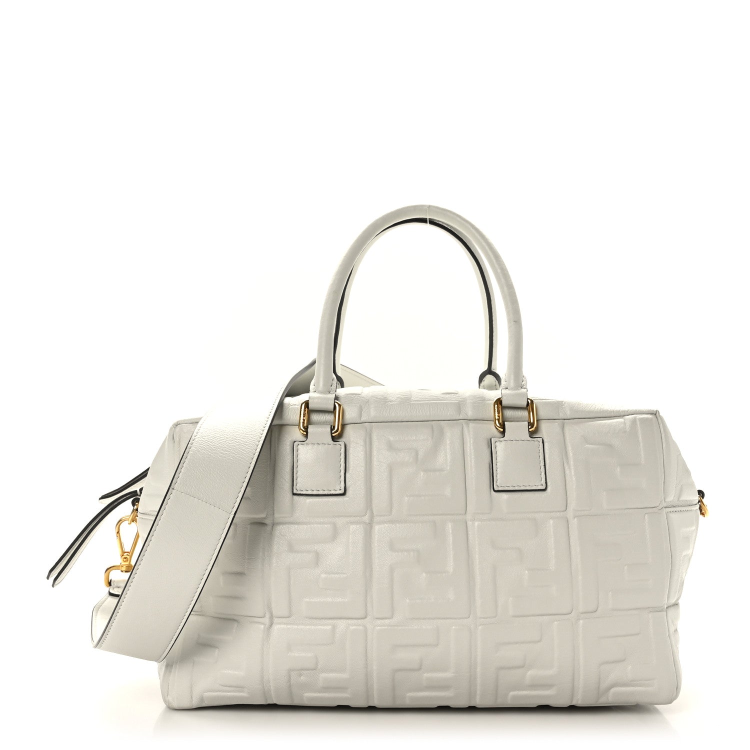 Fendi Nappa FF 1974 Embossed Small Boston White 1 of 11
