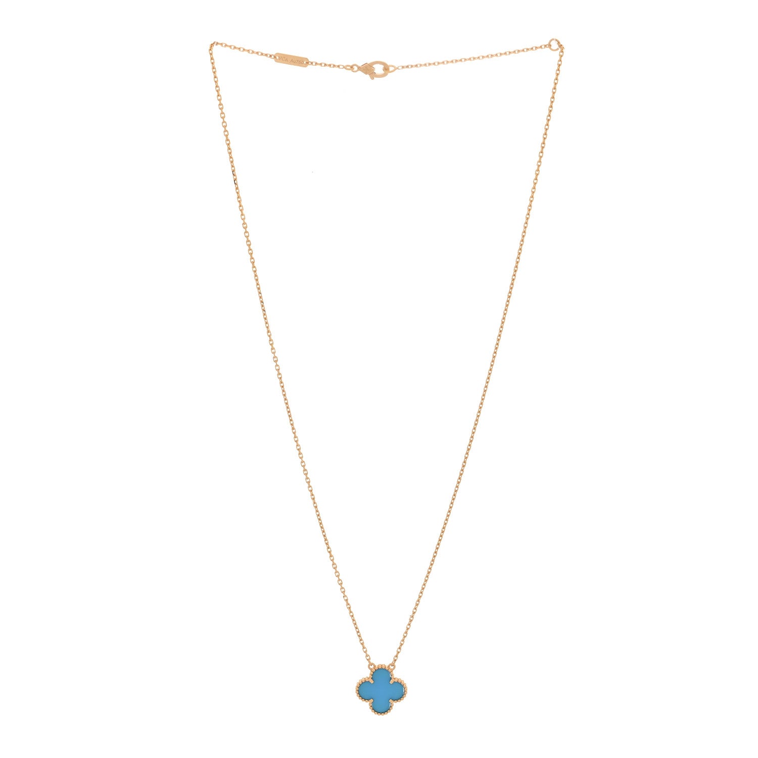 Van Cleef & Arpels 18K Yellow Gold Blue Agate Vintage Alhambra Pendant Necklace 3 of 7
