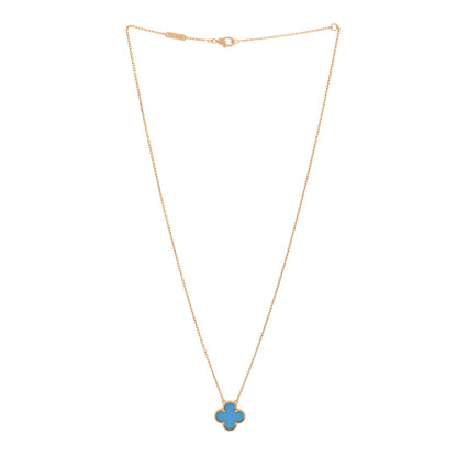 Van Cleef & Arpels 18K Yellow Gold Blue Agate Vintage Alhambra Pendant Necklace 3 of 7