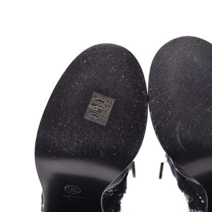Chanel Tweed Calfskin Patent Cap Toe CC High Boots 39 Black Navy White 12 of 13