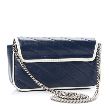 Gucci Vintage Effect Calfskin Matelasse Diagonal Super Mini Torchon GG Marmont Shoulder Bag Blue Agata Mystic White 3 of 10