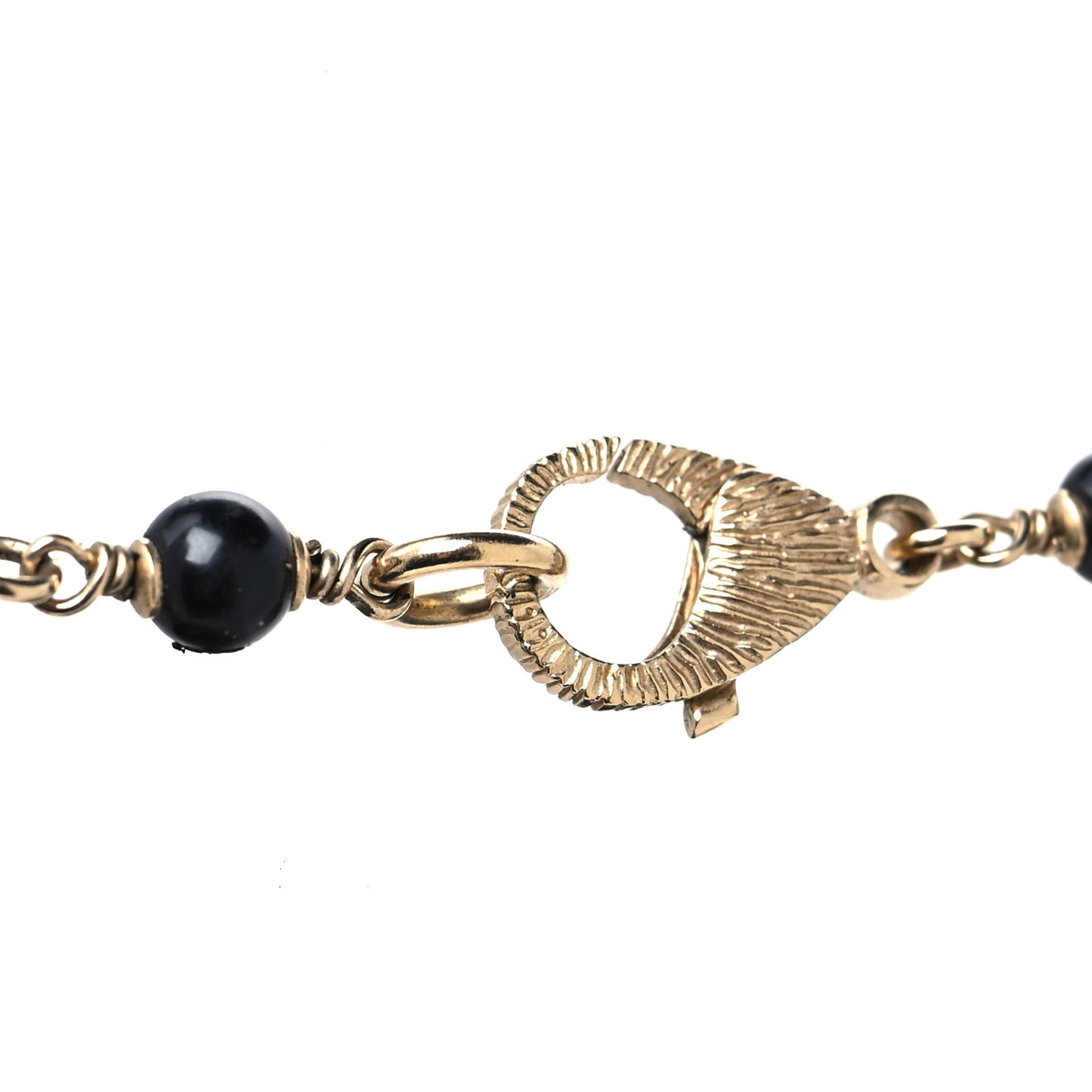Pearl Beaded Crystal CC Long Necklace Gold Black