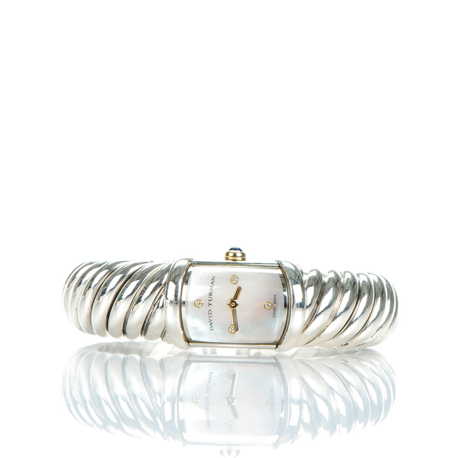 David Yurman Sterling Silver 18K Yellow Gold Diamond Mother of Pearl 19mm Waverly Quartz Watch 3 of 5