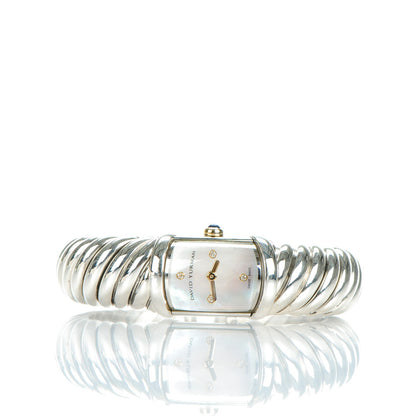 David Yurman Sterling Silver 18K Yellow Gold Diamond Mother of Pearl 19mm Waverly Quartz Watch 3 of 5