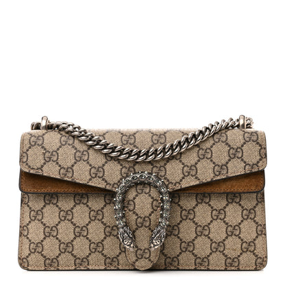 Gucci GG Supreme Monogram Suede Crystal Small Dionysus Shoulder Bag Beige Ebony Taupe 1 of 16