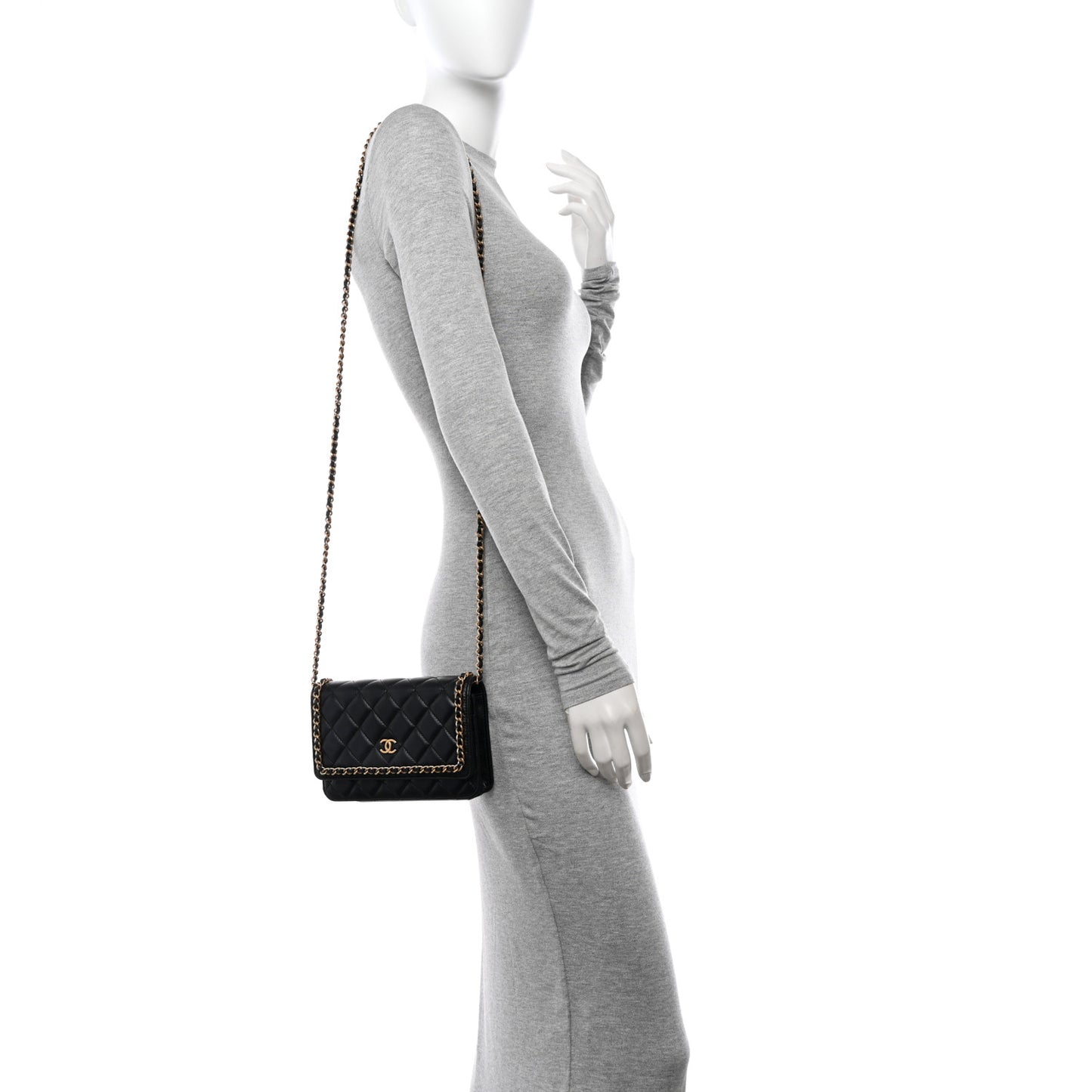 Lambskin Quilted Chain Around Wallet On Chain WOC Black