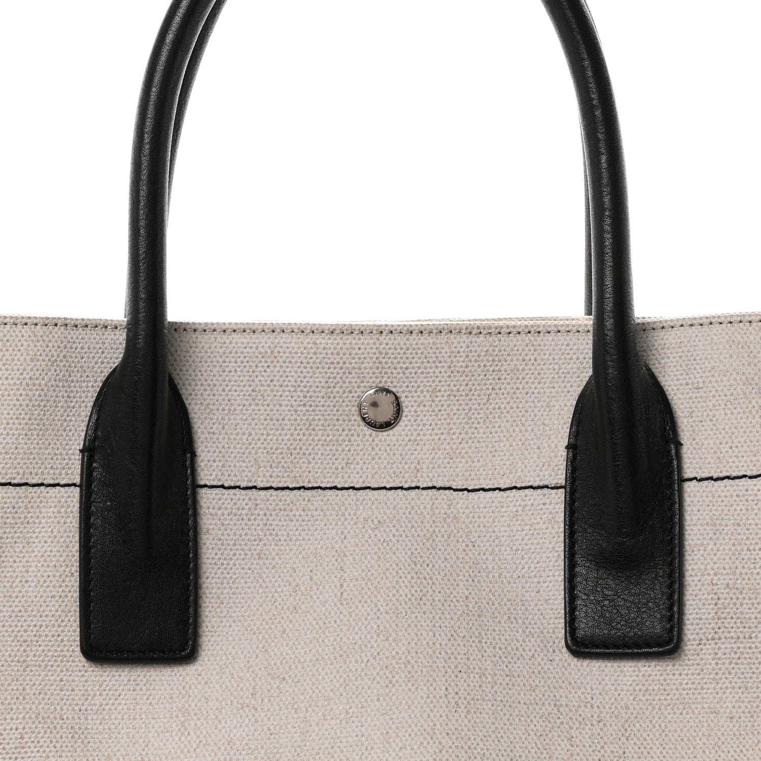 Saint Laurent Linen Calfskin Rive Gauche North South Tote White Black 8 of 10