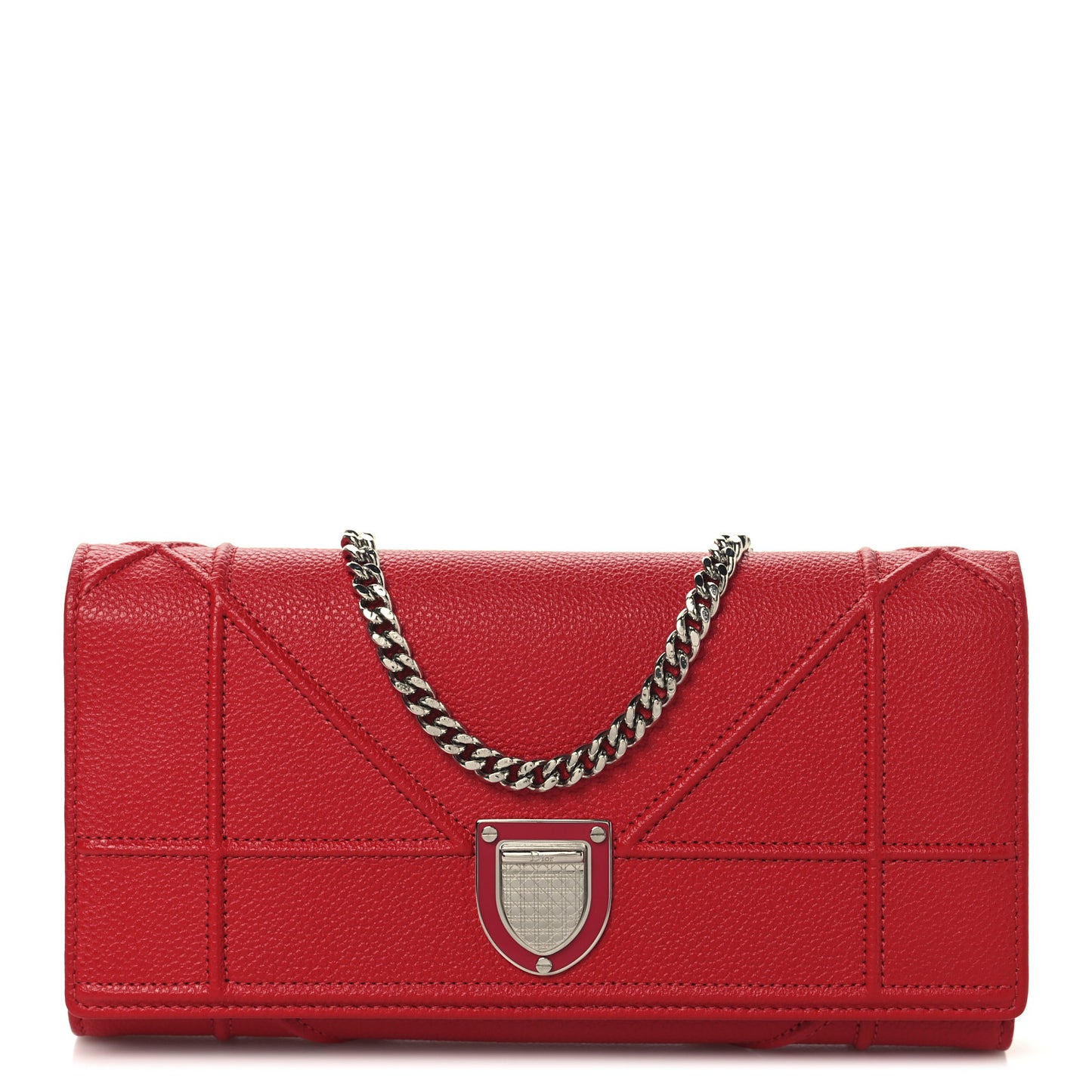 Grained Calfskin Diorama Croisiere Chain Wallet Red