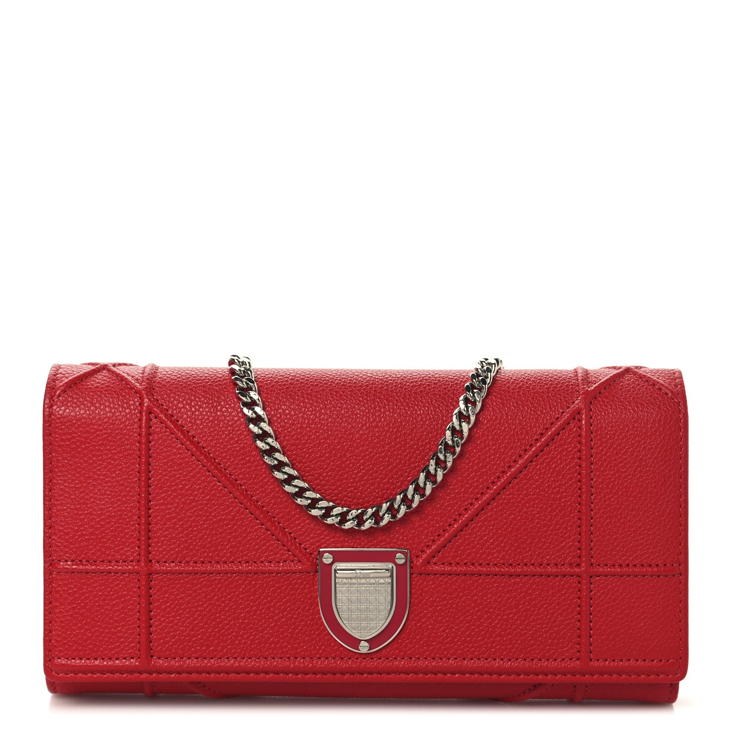 Christian Dior Grained Calfskin Diorama Croisiere Chain Wallet Red 1 of 10