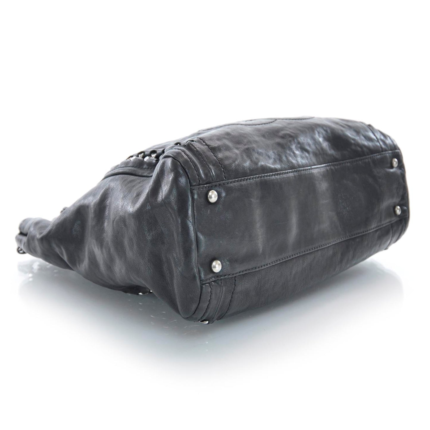 Leather Modern Chain Tote Black