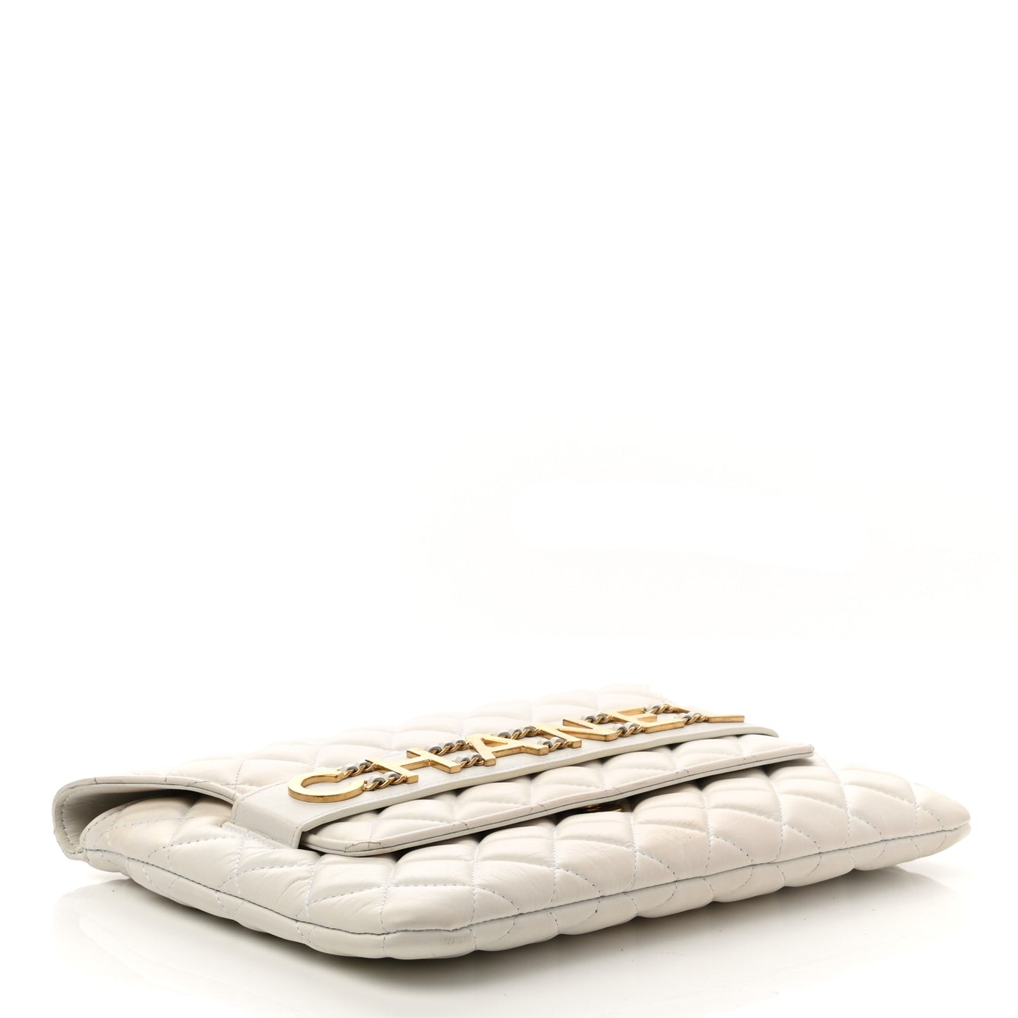 Calfskin Quilted Logo Flap Case White