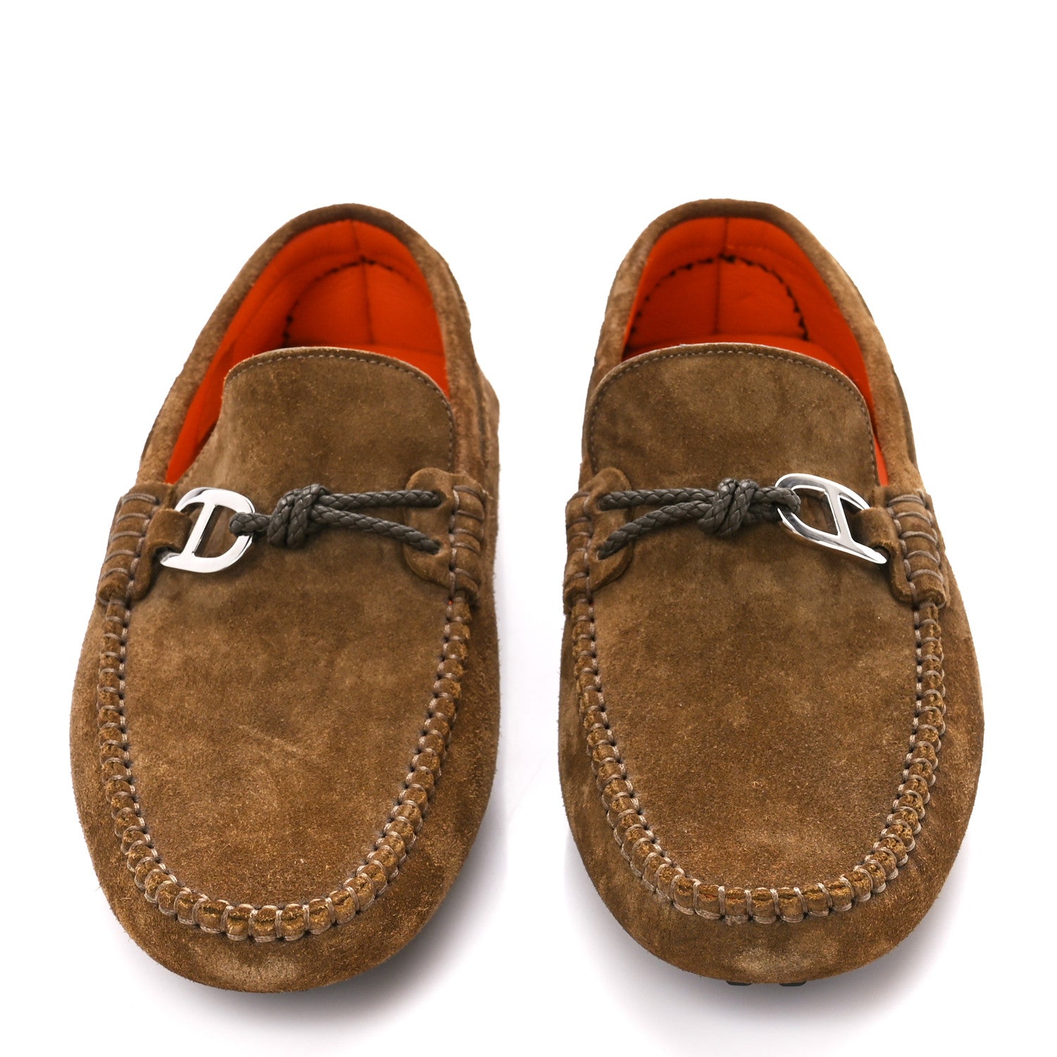 Hermes Suede Goatskin Mens Alessandro Moccasin Loafers 39 Havane 2 of 10