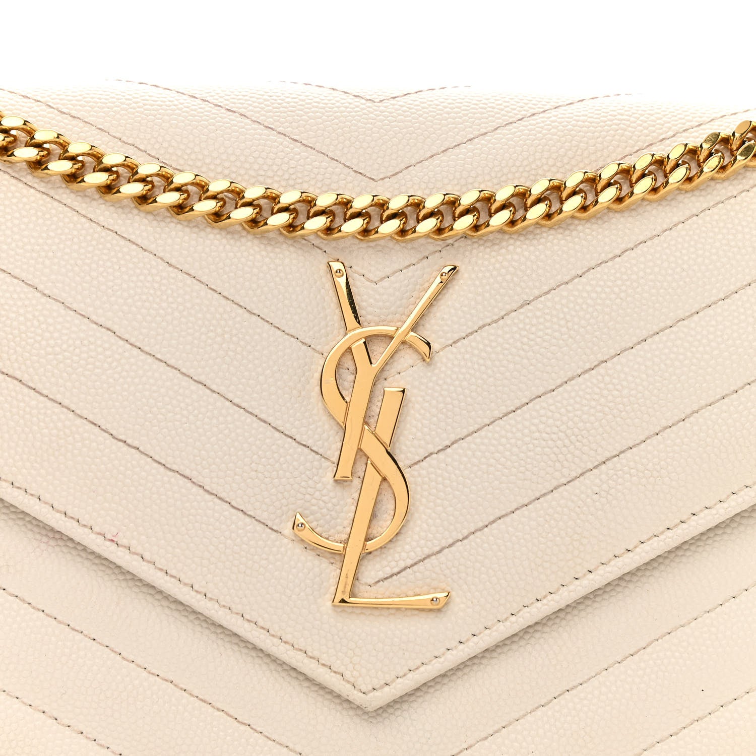 Saint Laurent Grain De Poudre Matelasse Chevron Monogram Chain Wallet White 8 of 16