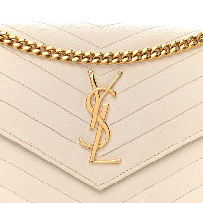 Saint Laurent Grain De Poudre Matelasse Chevron Monogram Chain Wallet White 8 of 16