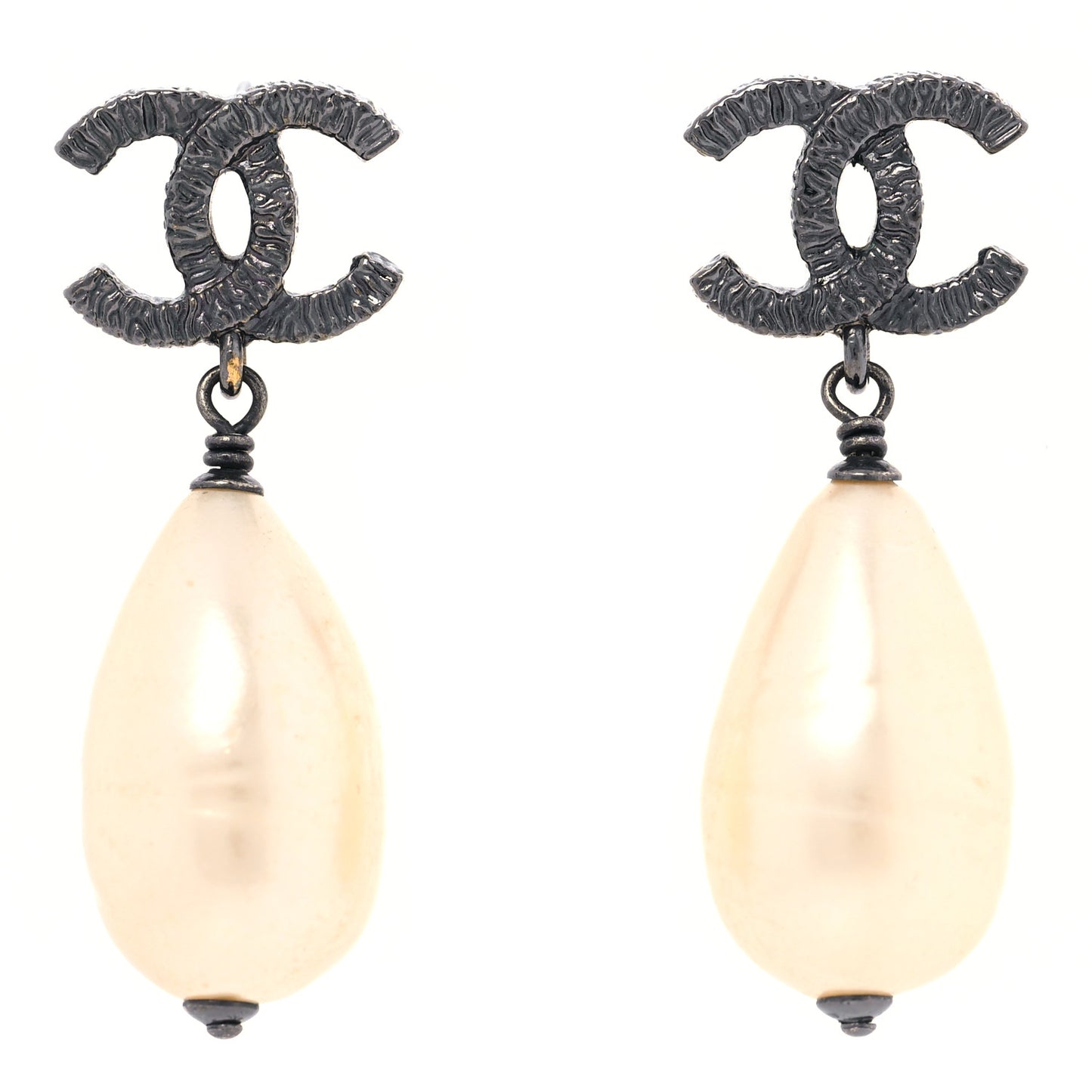 Ruthenium Pearl CC Drop Earrings Dark Silver