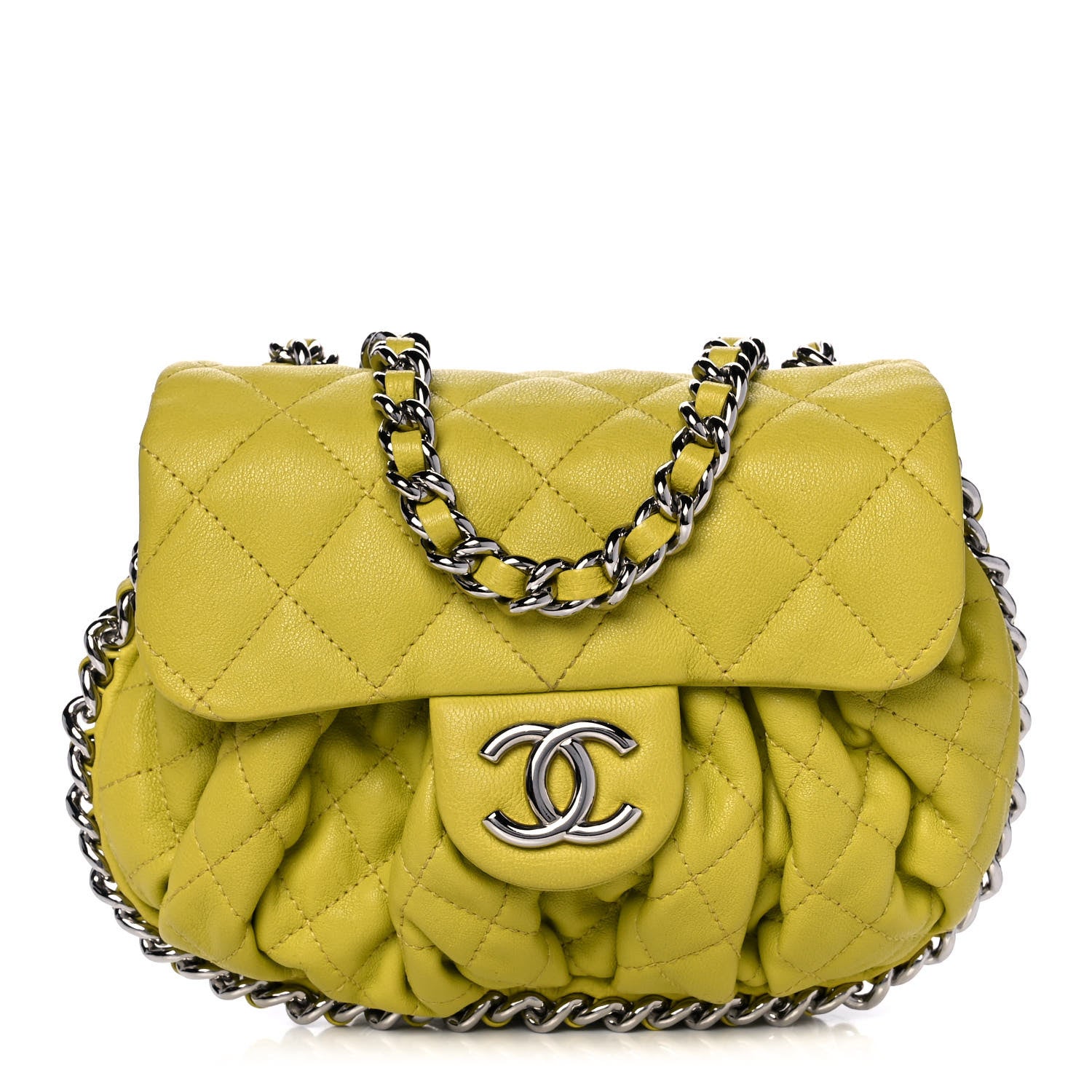 Chanel Washed Lambskin Quilted Mini Chain Around Flap Yellow 1 of 11