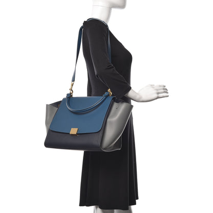 Celine Smooth Calfskin Medium Tri-Color Trapeze Metallic Blue 2 of 10