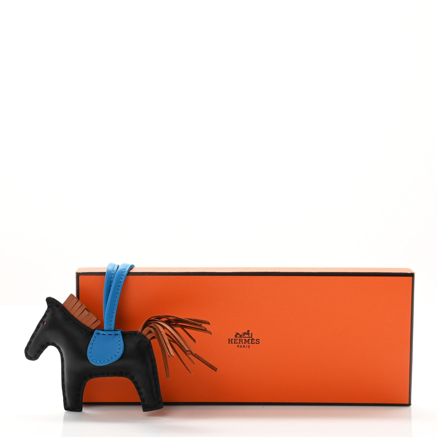 Milo Lambskin Grigri Rodeo Horse Bag Charm PM Black Gold Bleu Zanzibar