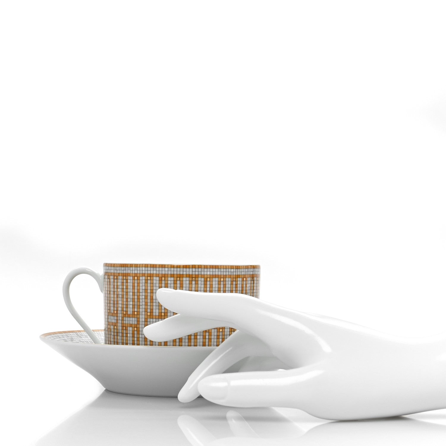 Hermes Porcelain Mosaique Au 24 Gold Breakfast Cup And Saucer Set Of 2 2 of 10