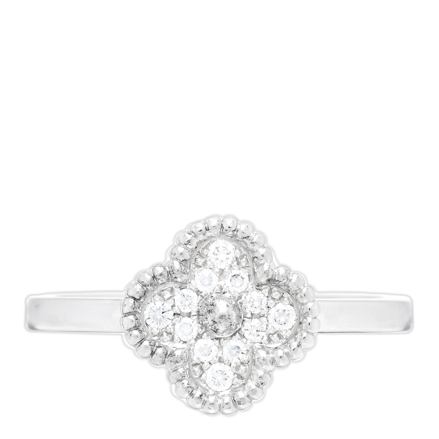 18K White Gold Diamond Sweet Alhambra Ring 50 5.25