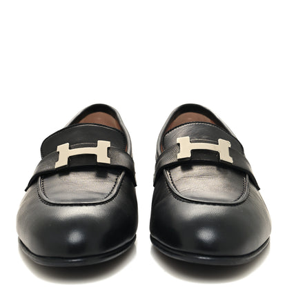 Hermes Goatskin Womens Paris Loafers 38.5 Black 2 of 9