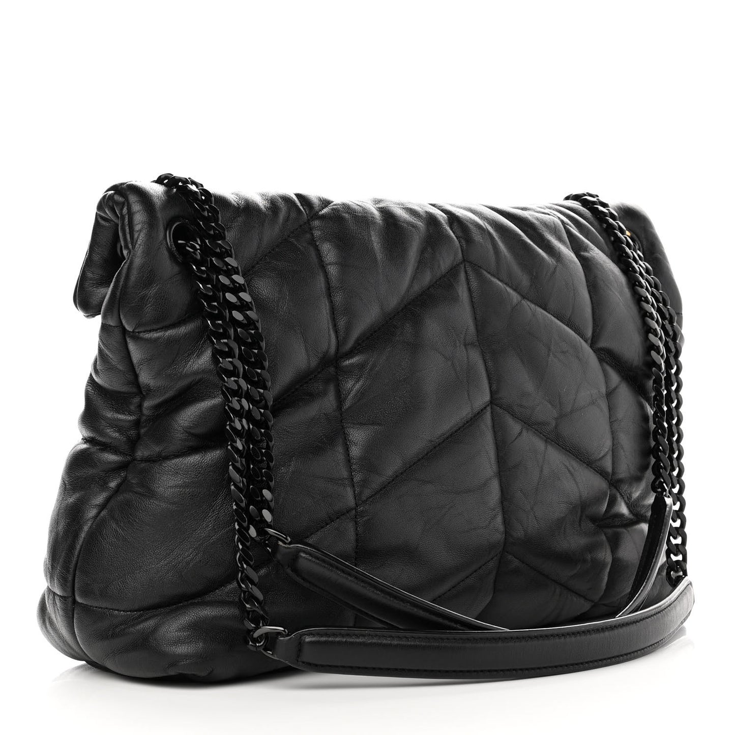 Lambskin Quilted Monogram Monochrome Medium Loulou Puffer Chain Satchel Black