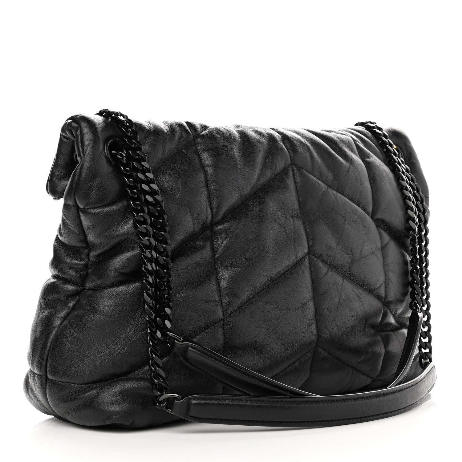 Saint Laurent Lambskin Quilted Monogram Monochrome Medium Loulou Puffer Chain Satchel Black 3 of 10