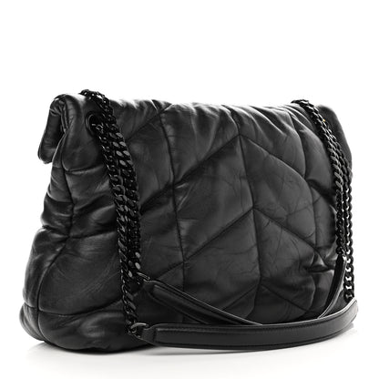 Saint Laurent Lambskin Quilted Monogram Monochrome Medium Loulou Puffer Chain Satchel Black 3 of 10