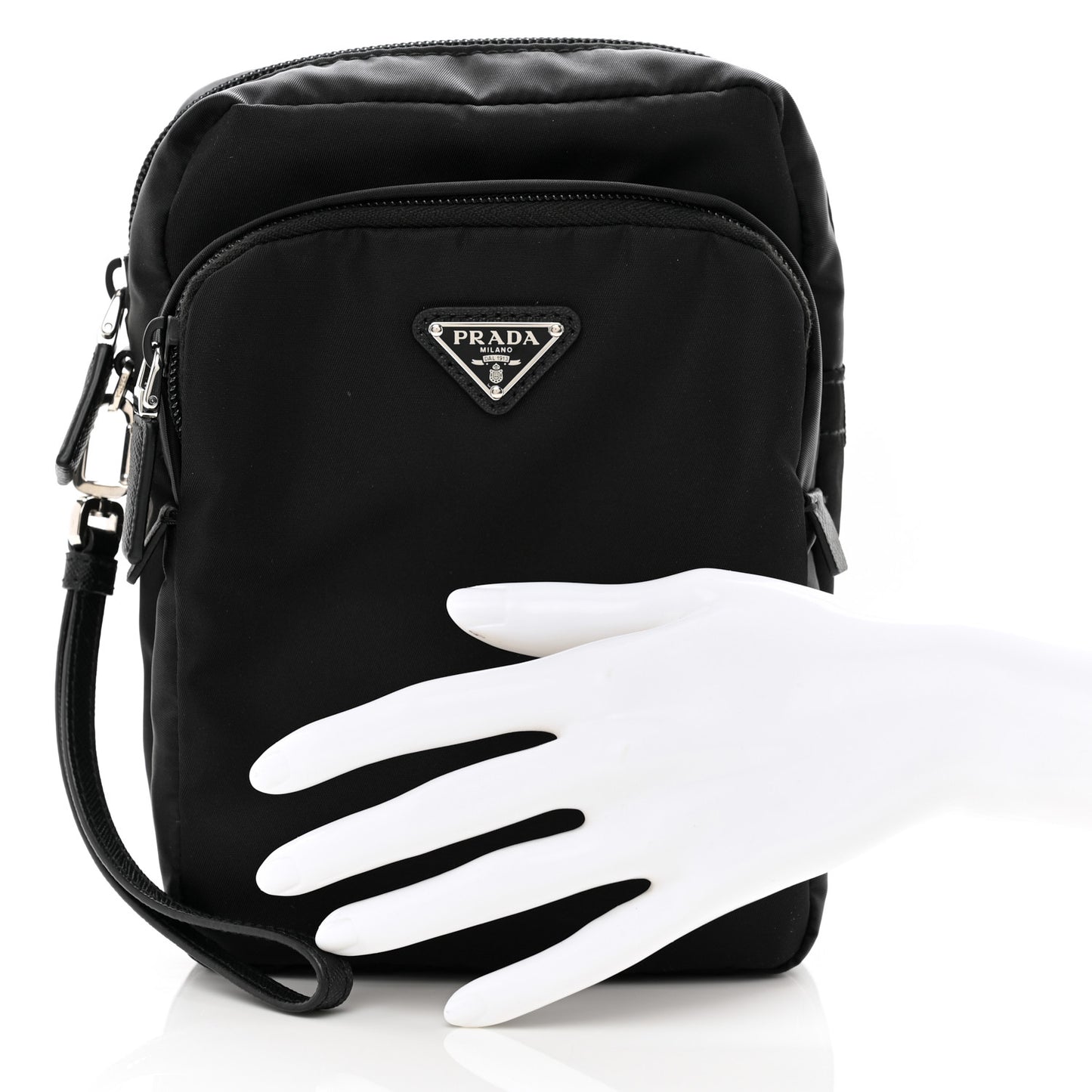 Tessuto Nylon Saffiano Vertical Wristlet Pouch Black