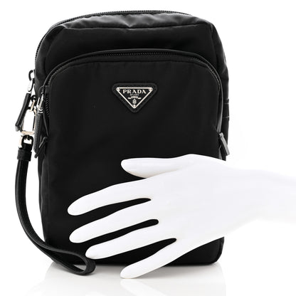 Prada Tessuto Nylon Saffiano Vertical Wristlet Pouch Black 2 of 6