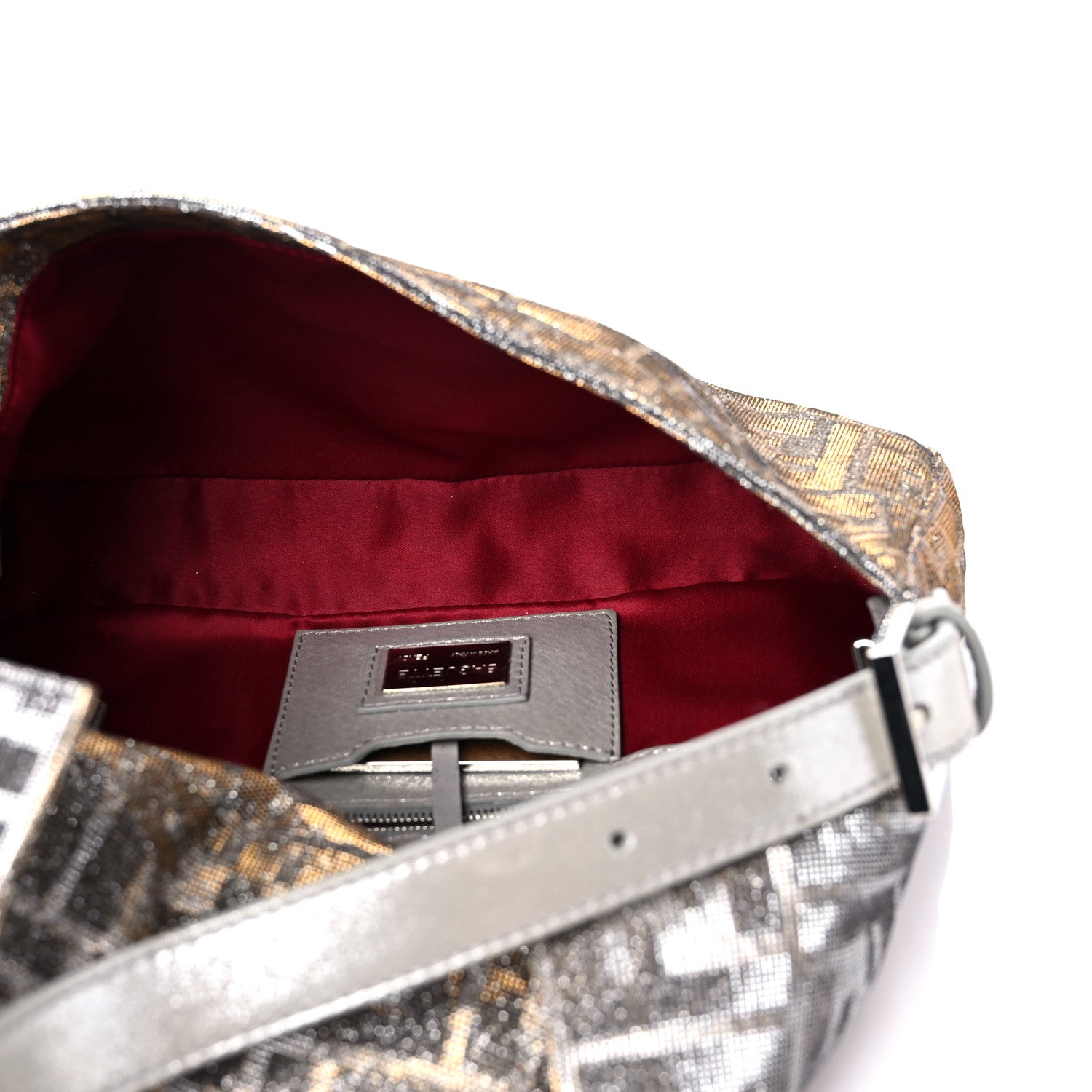 Fendi Metallic Lurex Zucca Vitello Baguette Oro Argento 5 of 8