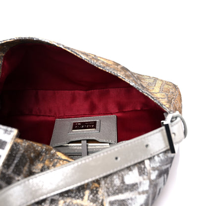 Fendi Metallic Lurex Zucca Vitello Baguette Oro Argento 5 of 8