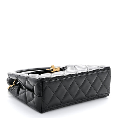 Chanel Shiny Aged Calfskin Quilted Nano Kelly Shopper Black 4 of 11