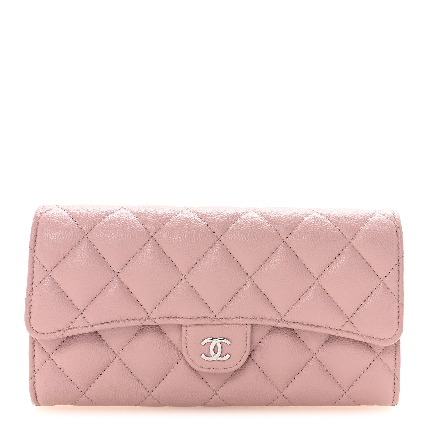 Caviar Quilted Large Gusset Flap Wallet Light Pink