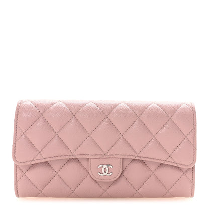 Chanel Caviar Quilted Large Gusset Flap Wallet Light Pink 1 of 9
