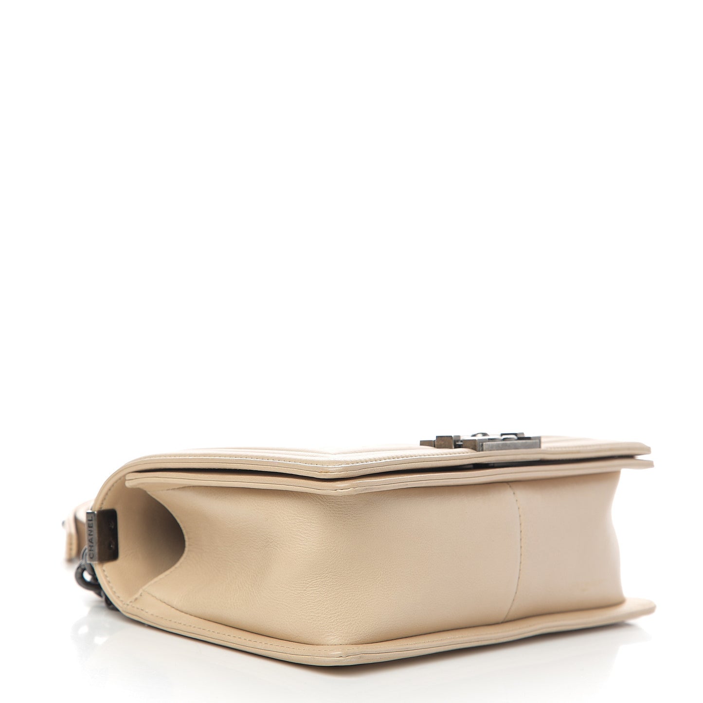 Calfskin Quilted Double Stitch Medium Boy Flap Beige