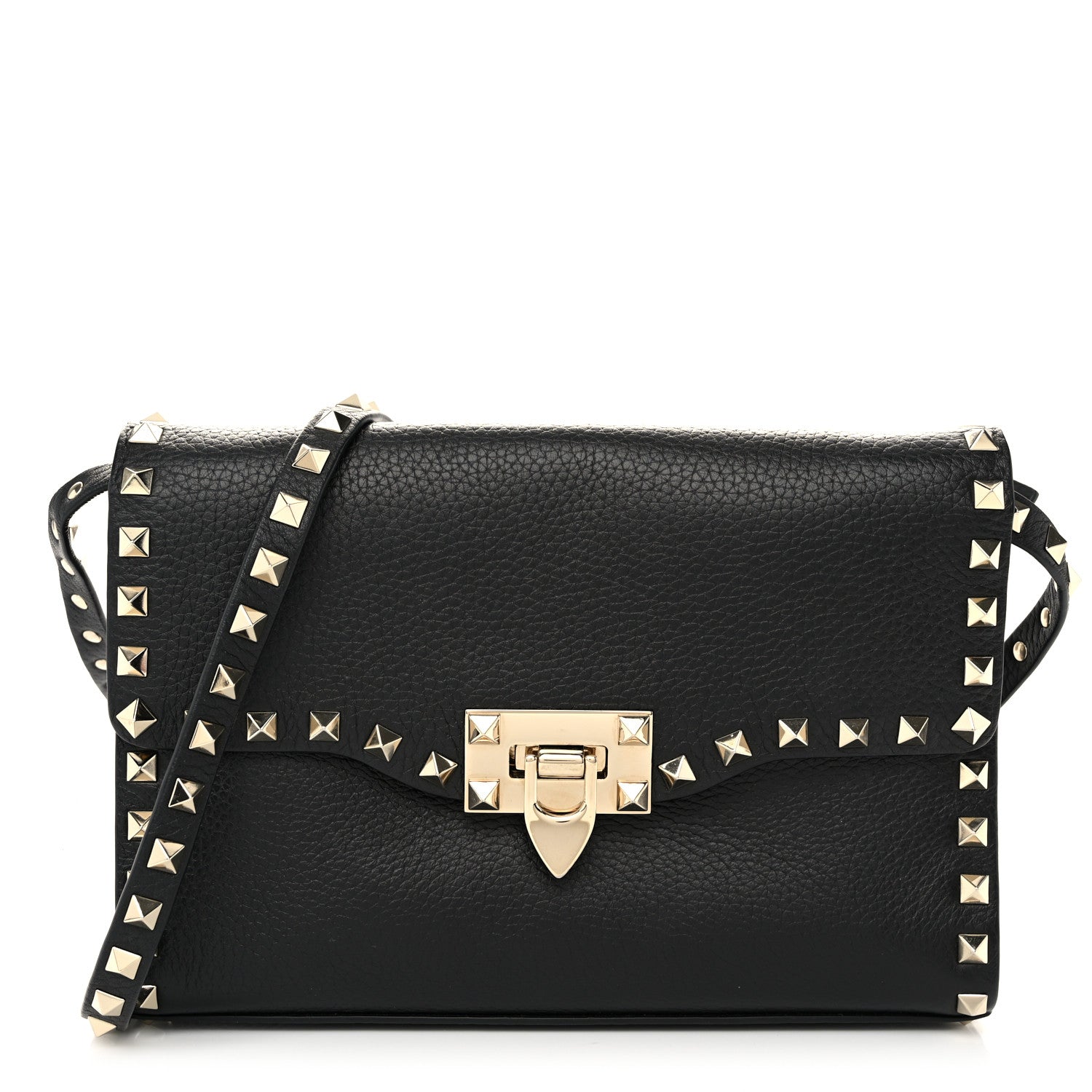 Valentino Garavani Pebbled Calfskin Medium Rockstud Flip Lock Crossbody Bag Black 1 of 9