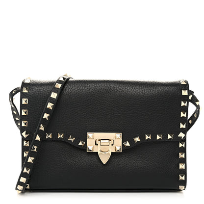Valentino Garavani Pebbled Calfskin Medium Rockstud Flip Lock Crossbody Bag Black 1 of 9