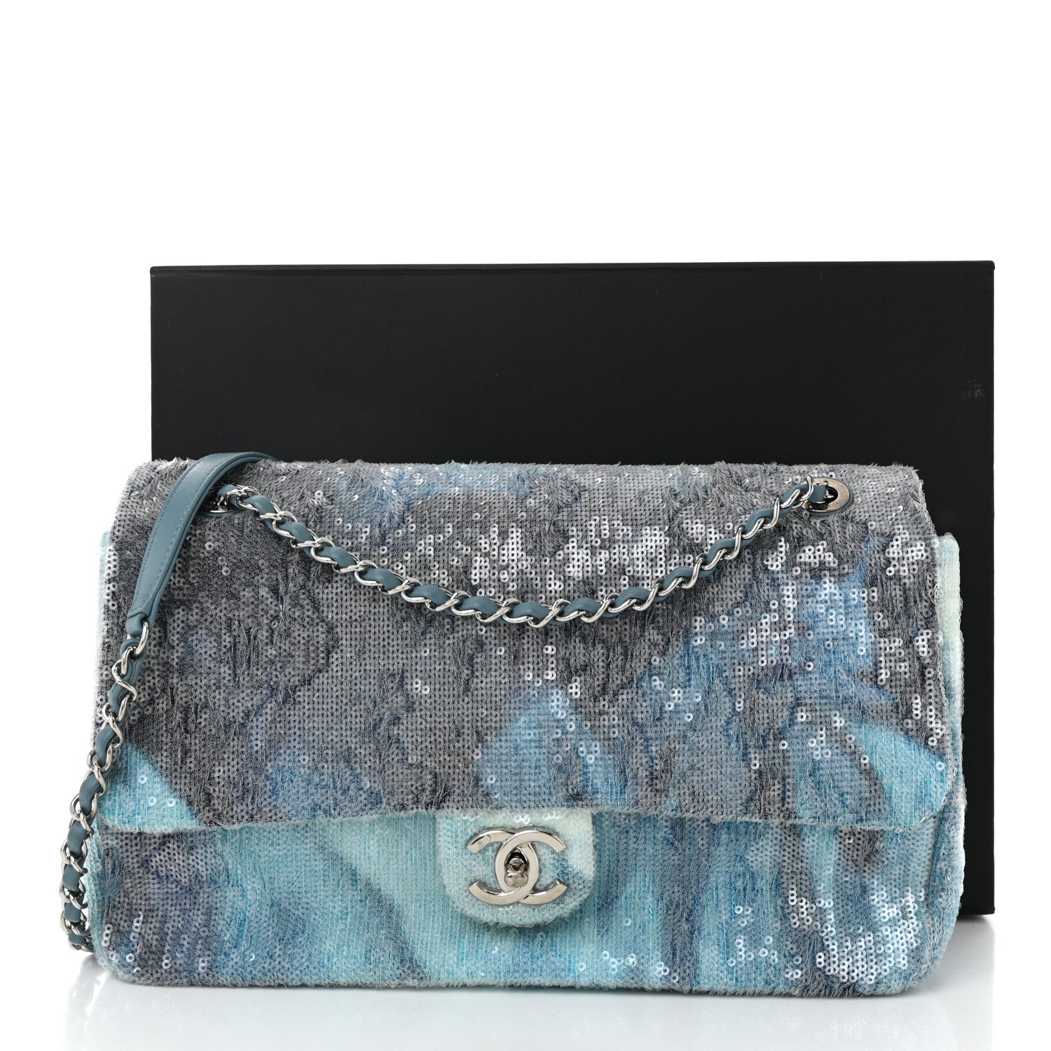 Chanel Sequin Large Waterfall Flap Light Blue 12 of 12