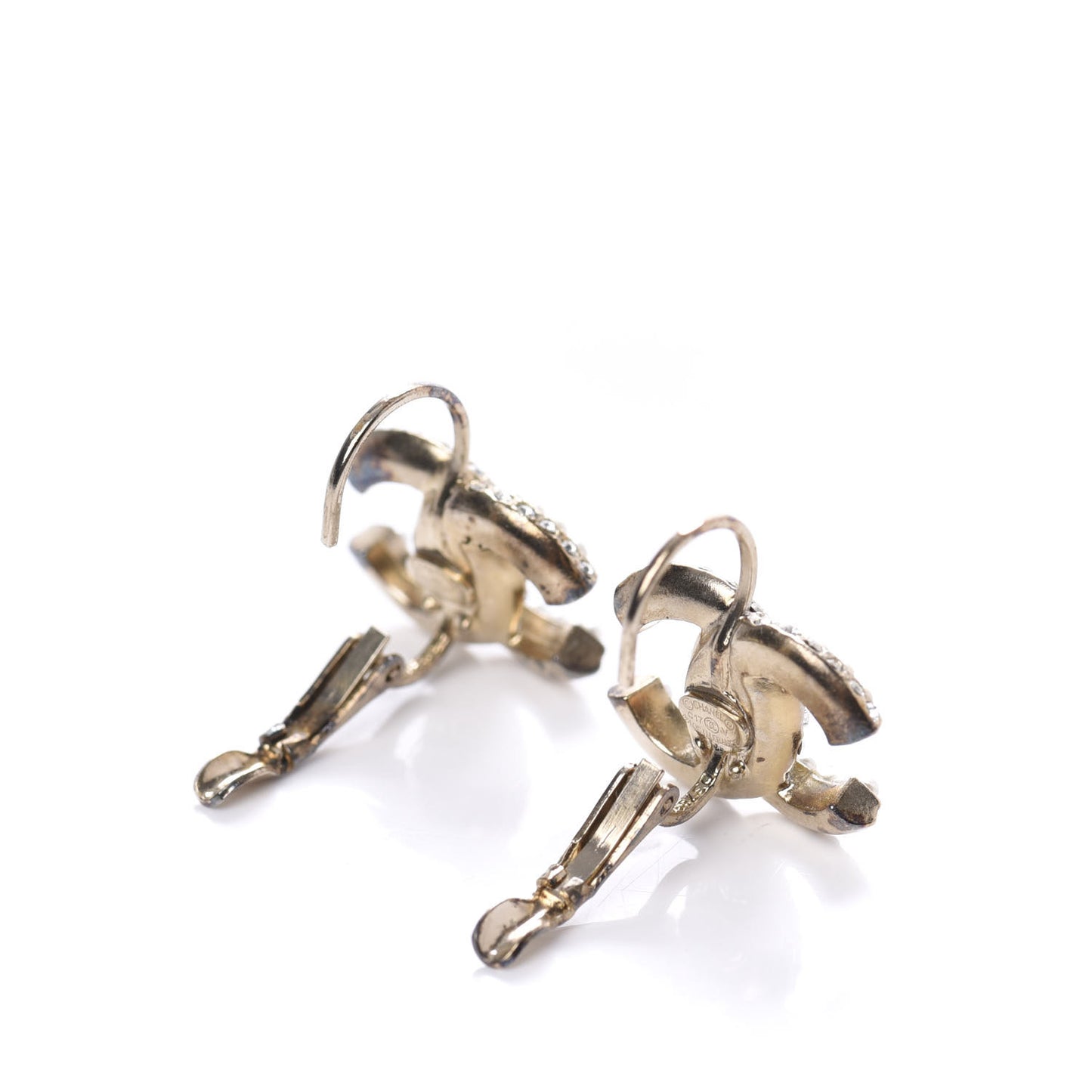 Crystal Pearl CC Dangle Earrings Gold