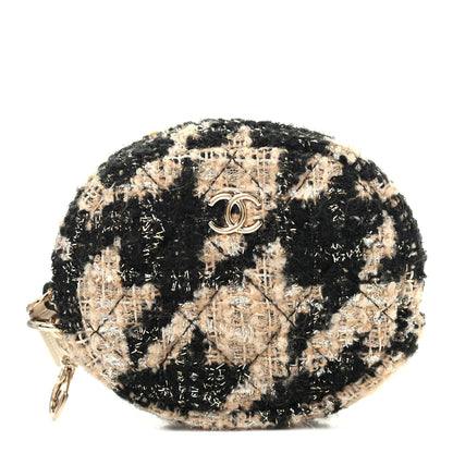 Chanel Wool Tweed Quilted Round Clip On Coin Purse Beige Black 1 of 6