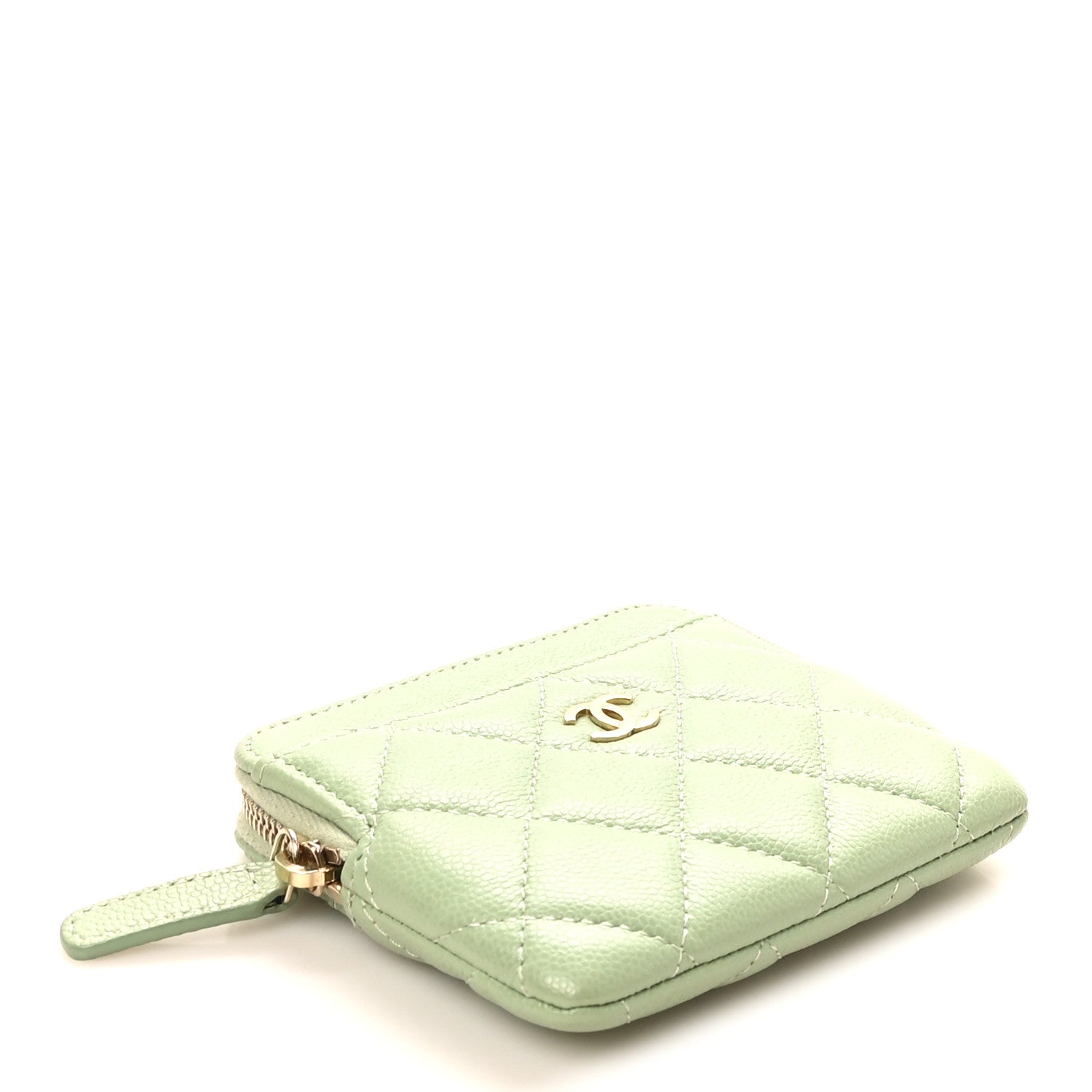 Chanel Caviar Quilted Zip Card Holder Wallet Green 4 of 8