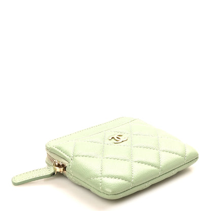 Chanel Caviar Quilted Zip Card Holder Wallet Green 4 of 8