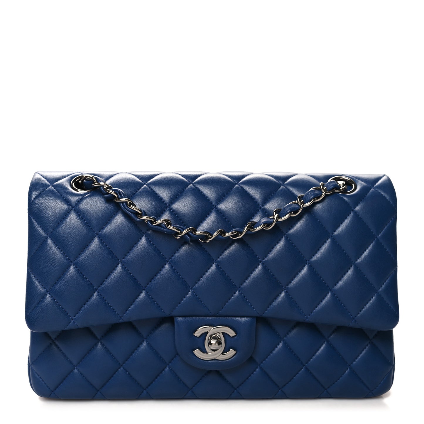 Lambskin Quilted Medium Double Flap Blue