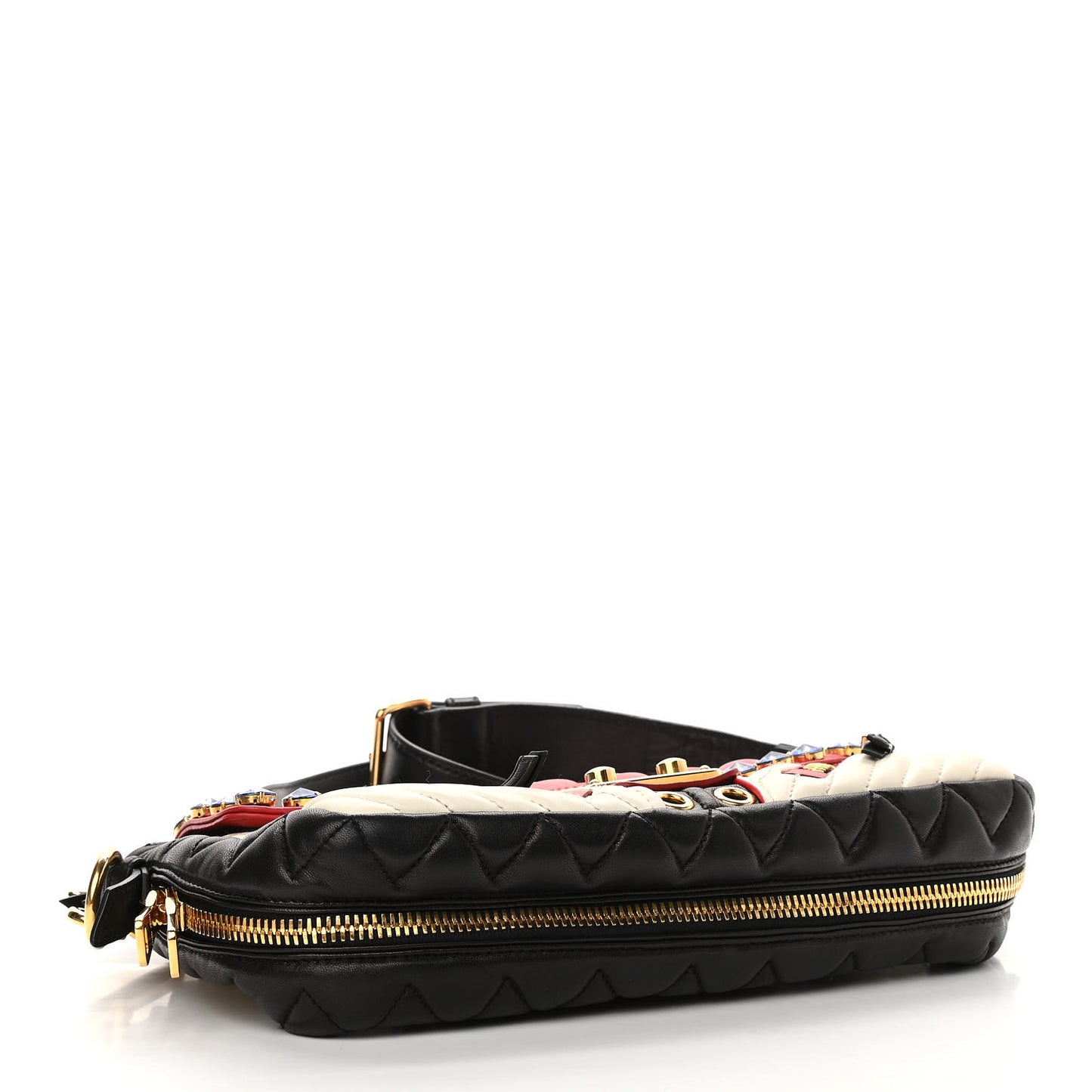 Nappa Matelasse Biker Shoulder Bag Red White Black
