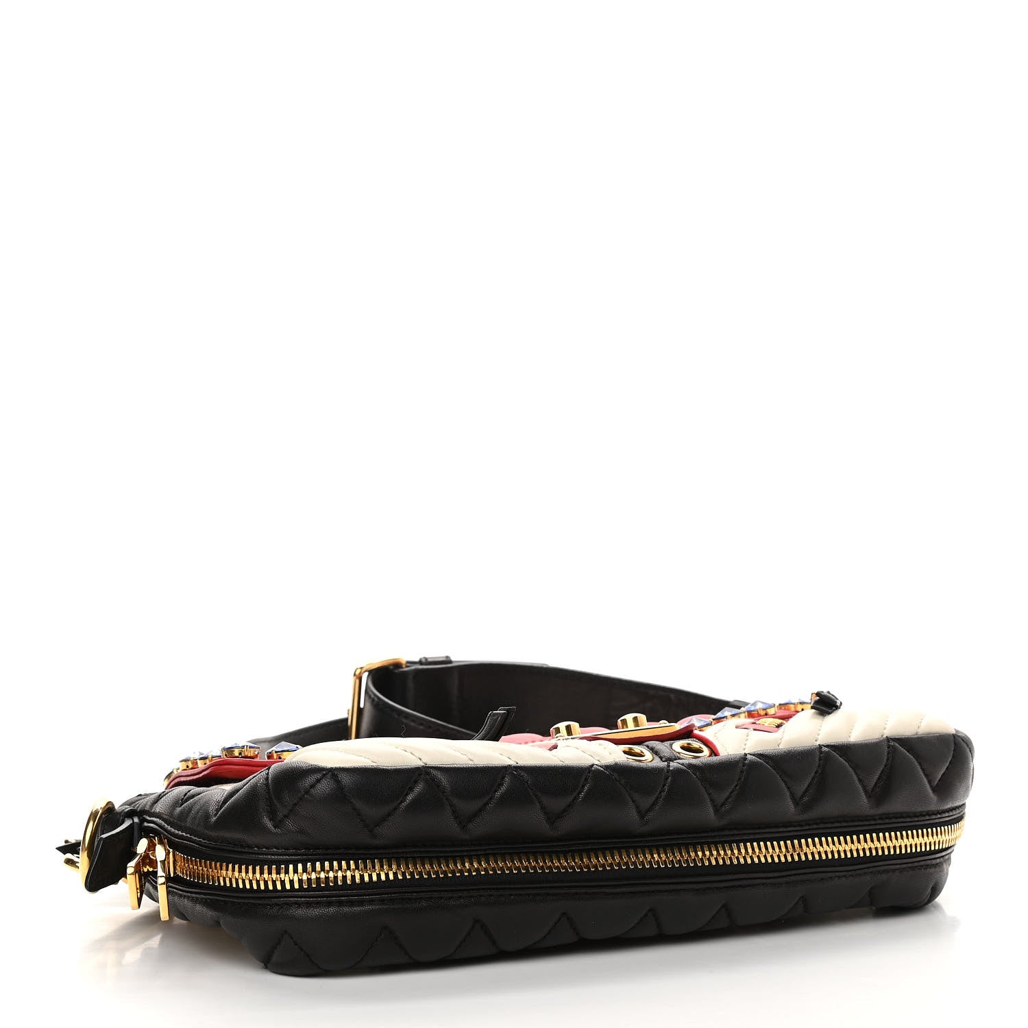 Miu Miu Nappa Matelasse Biker Shoulder Bag Red White Black 4 of 16